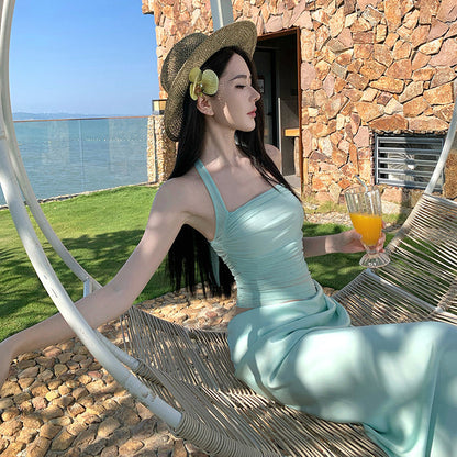 Halter Neck Draped Maxi Dress - Fashionnsio