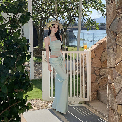 Halter Neck Draped Maxi Dress - Fashionnsio