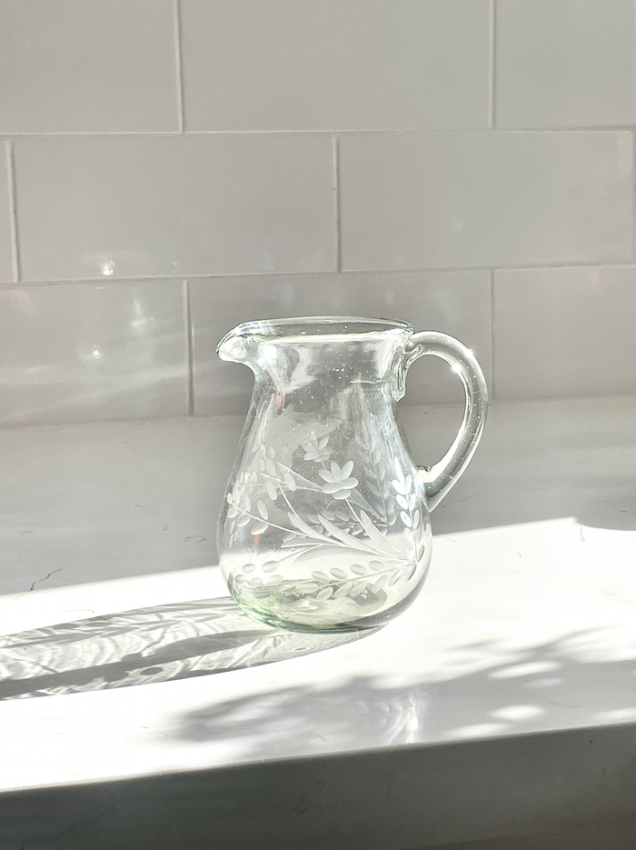 Hand-etched Blown Petite Pitcher
