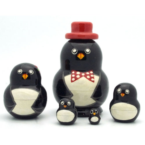 Happy Penguin in Red Hat Nesting Doll Set