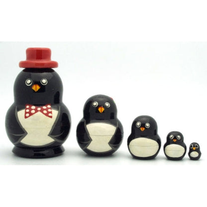 Happy Penguin in Red Hat Nesting Doll Set