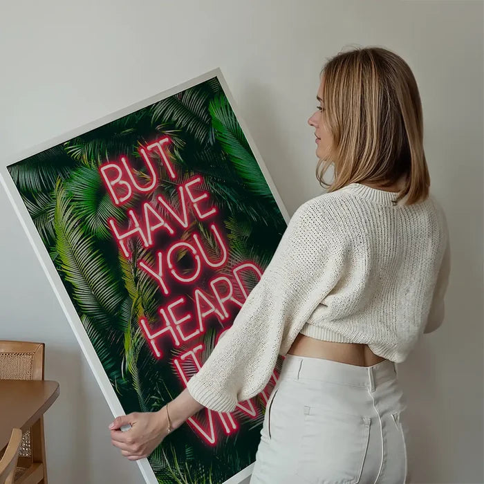 Have You Heard It On Vinyl Centered Poster Print held up against a living room wall