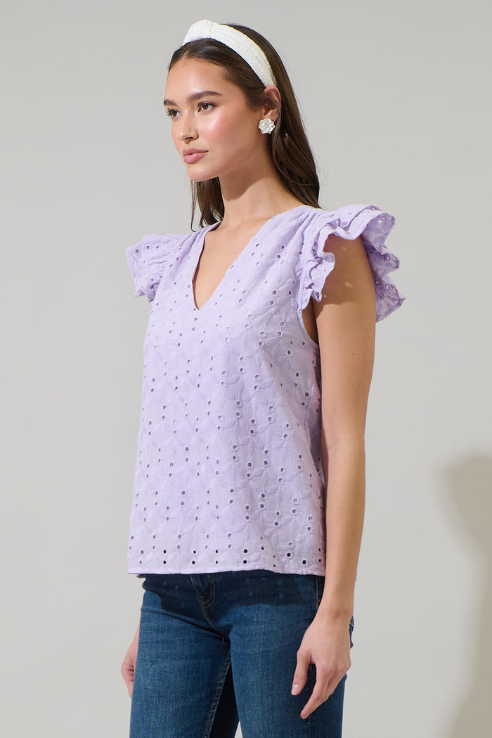 Hayley Eyelet Seni Ruffle Top