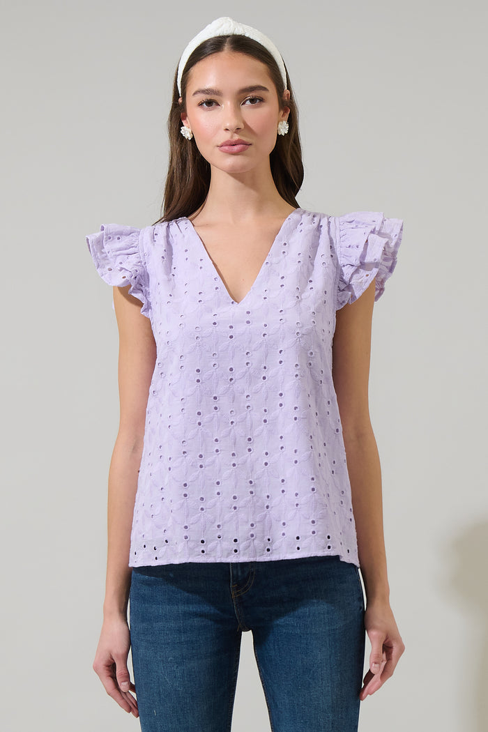 Hayley Eyelet Seni Ruffle Top