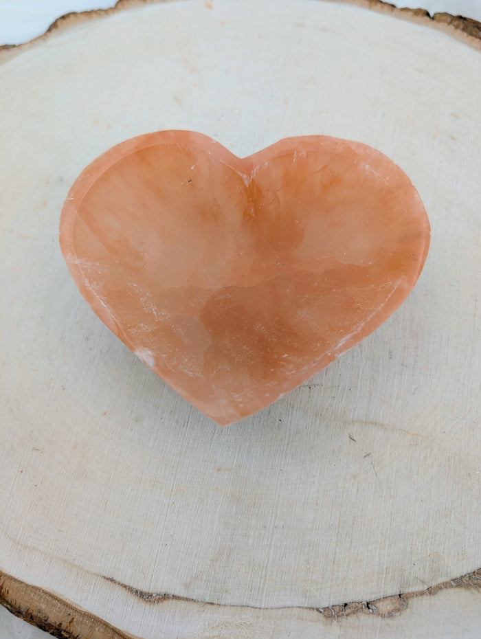 Heart Shaped Peach Selenite Cleansing Bowl *PREMIUM* - Sacramento Crystal Co.