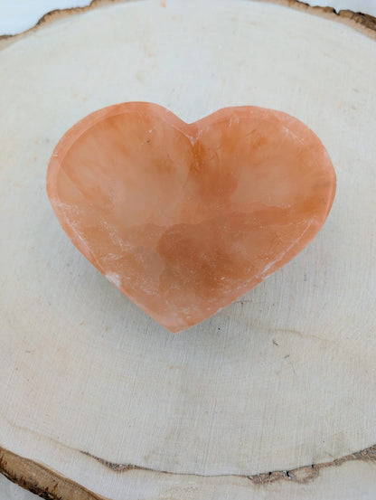 Heart Shaped Peach Selenite Cleansing Bowl *PREMIUM* - Sacramento Crystal Co.