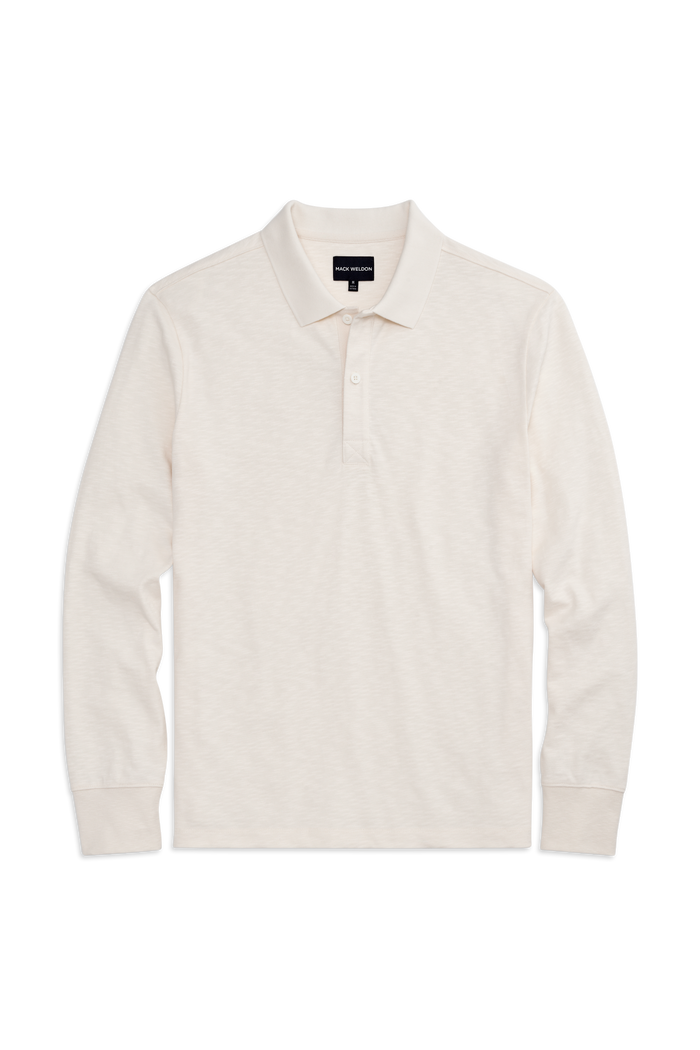 Front view of Heavyweight L/S Polo in Froth