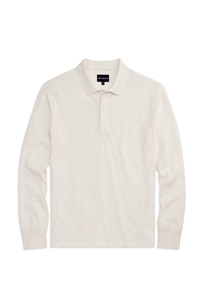 Front view of Heavyweight L/S Polo in Froth