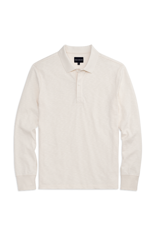 Front view of Heavyweight L/S Polo in Froth