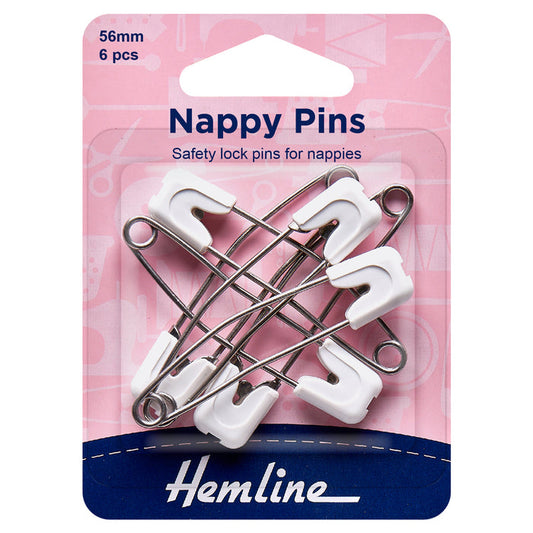 Hemline Nappy Pins: 56mm: White: 6 Pieces - Kilt Pins
