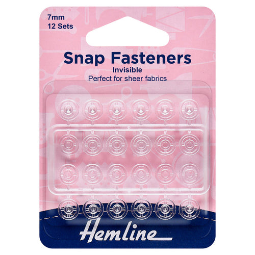 Hemline Snap Fasteners: Sew-on: Clear (Invisible): 7mm: Pack of 12 - Snaps