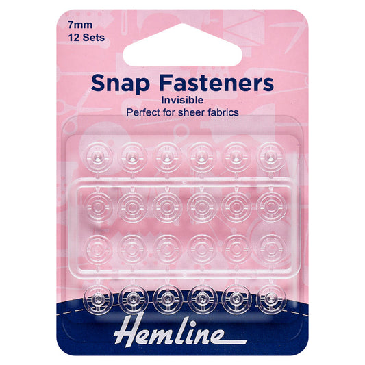 Hemline Snap Fasteners: Sew-on: Clear (Invisible): 7mm: Pack of 12 - Snaps