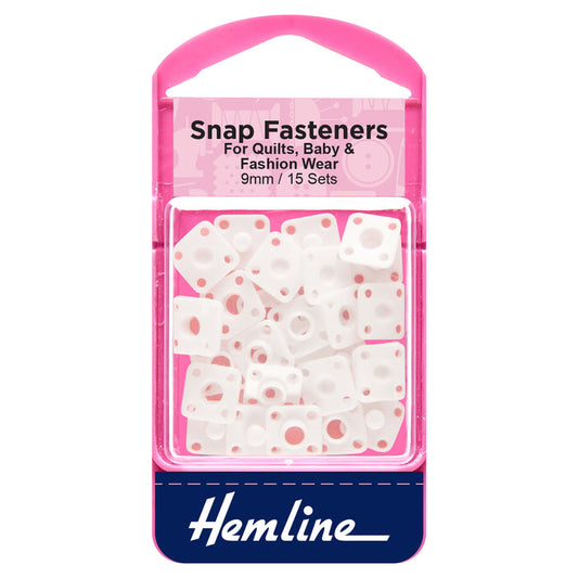 Hemline Snap Fasteners: Sew-on: Derlin (Plastic): 9mm: Pack of 15 - Snaps