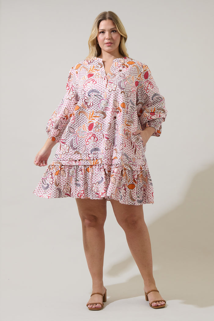 Hendry Floral Velma Ruffle Shift Dress Curve