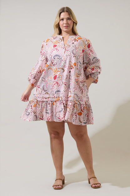Hendry Floral Velma Ruffle Shift Dress Curve