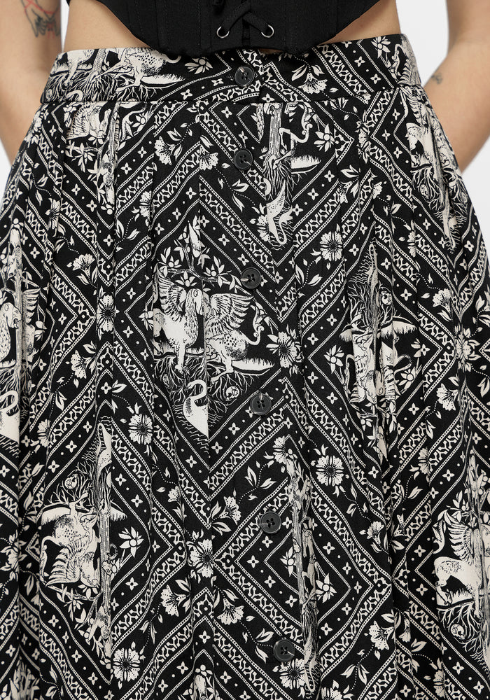 Hexweave Print Button Down Pleated Midi Skirt