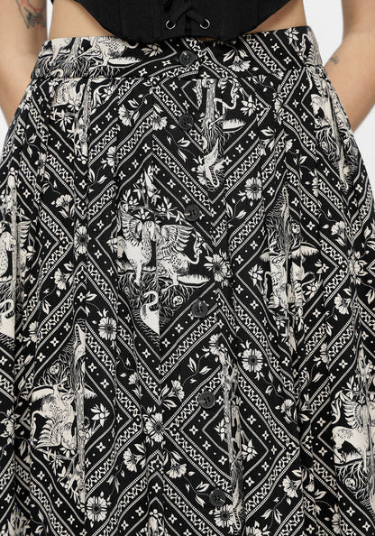 Hexweave Print Button Down Pleated Midi Skirt