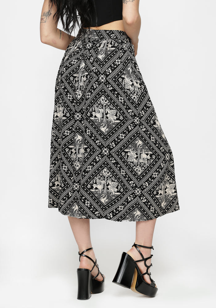 Hexweave Print Button Down Pleated Midi Skirt