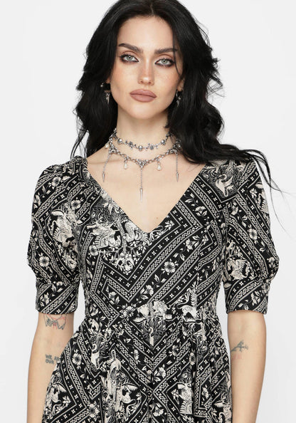 Hexweave Print V Neck Mini Dress