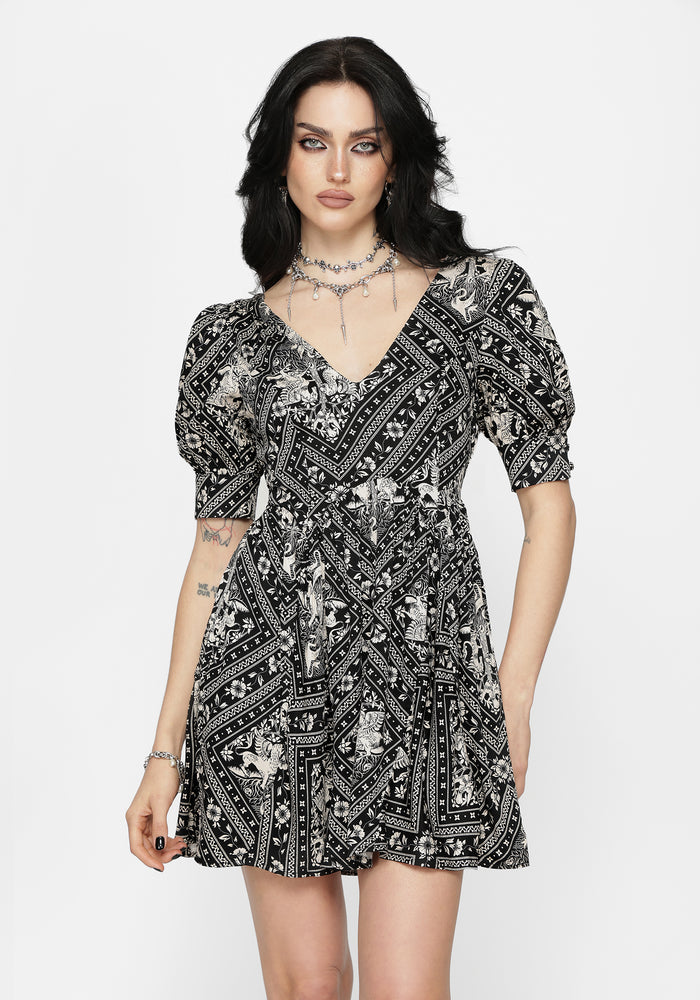 Hexweave Print V Neck Mini Dress