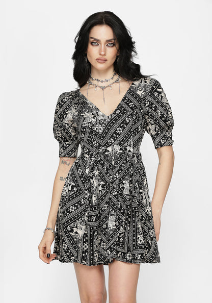 Hexweave Print V Neck Mini Dress
