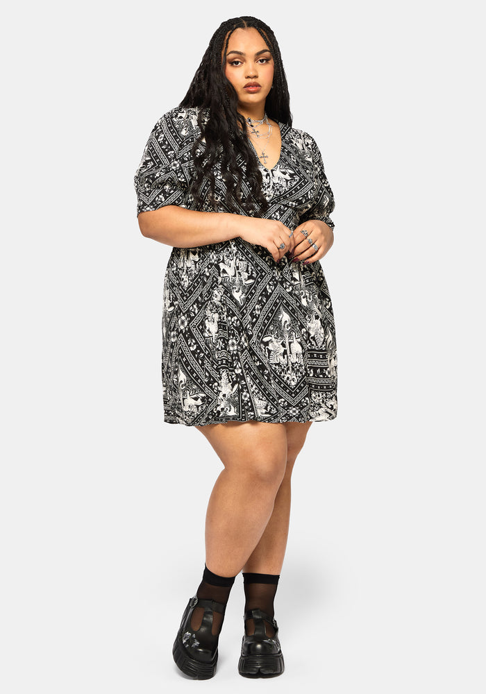 Hexweave Print V Neck Mini Dress