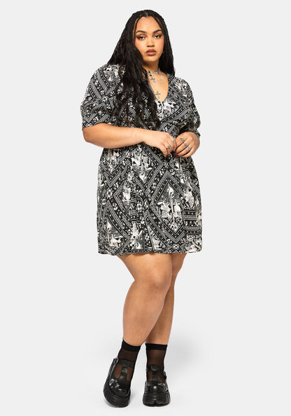 Hexweave Print V Neck Mini Dress