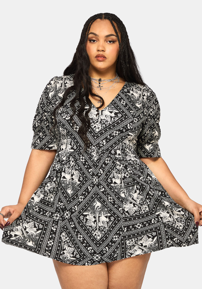 Hexweave Print V Neck Mini Dress