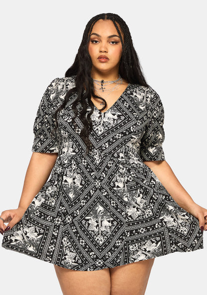 Hexweave Print V Neck Mini Dress