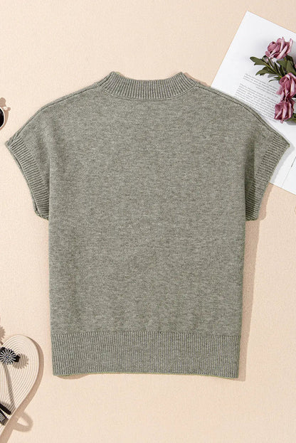 High Flower Pattern Ribbed Trim Short Sleeve Boxy Sweater - Sweaters & Cardigans/Short