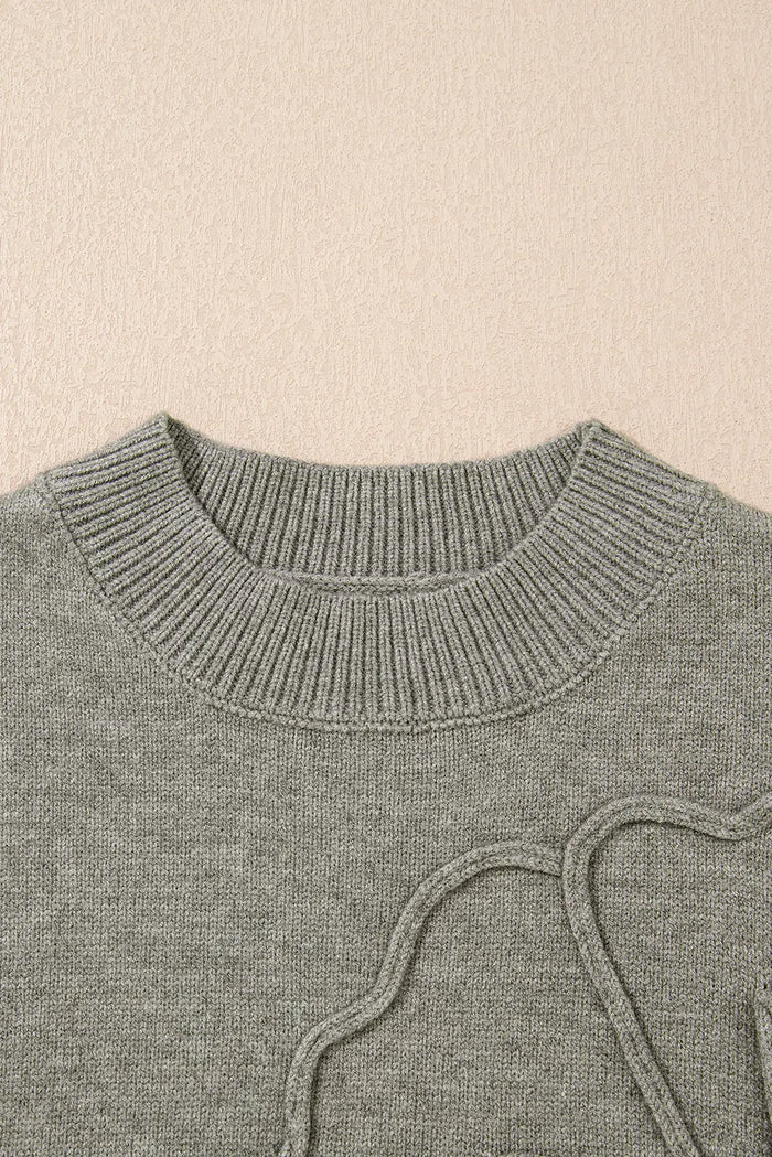 High Flower Pattern Ribbed Trim Short Sleeve Boxy Sweater - Sweaters & Cardigans/Short