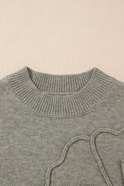 High Flower Pattern Ribbed Trim Short Sleeve Boxy Sweater - Sweaters & Cardigans/Short