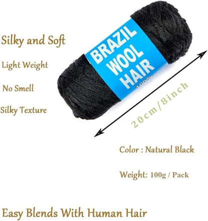 High Quality Brazilian Hair Wool Yarn 100g – Black Faux Locs Braiding Yarn for Twists, Dreads & Knitting | Hand & Machine Acrylic Wool
