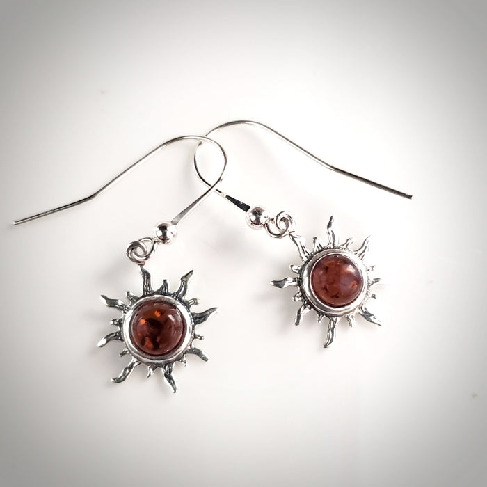 cognac amber silver sun earrings