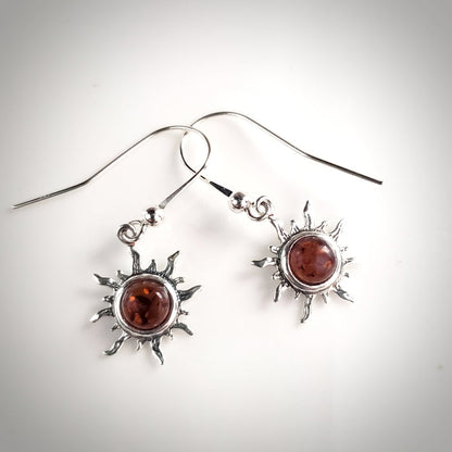 cognac amber silver sun earrings