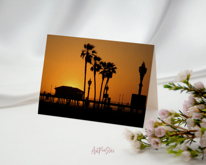 Huntington Beach Silhouettes Summer, California Landscape Custom Greeting Cards