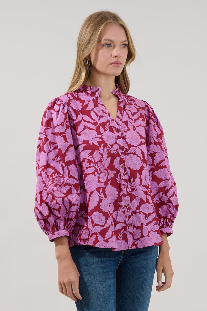 Ima Button Up Top Yunice Floral
