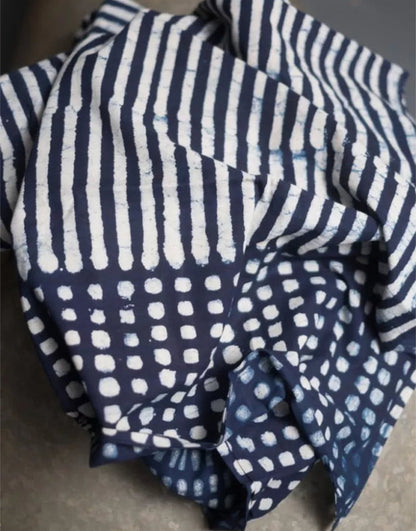 Indigo Hopscotch Indian Block Printed Cotton Fabric