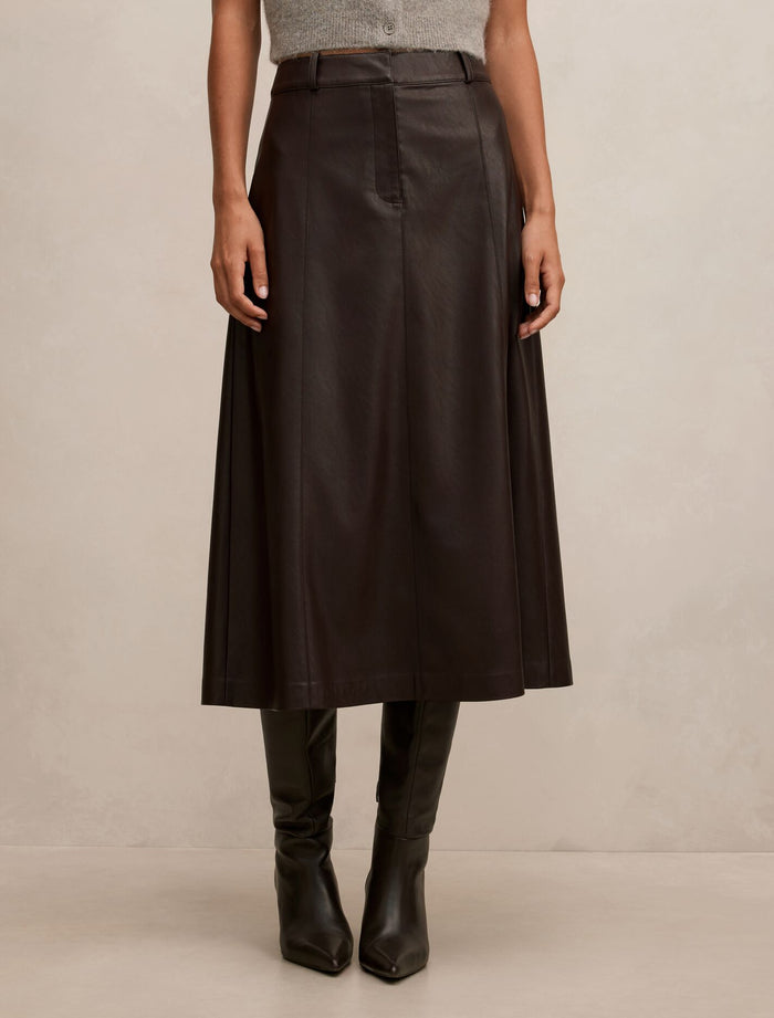 Isla Vegan Leather Midi Skirt Royal Berry Forever New