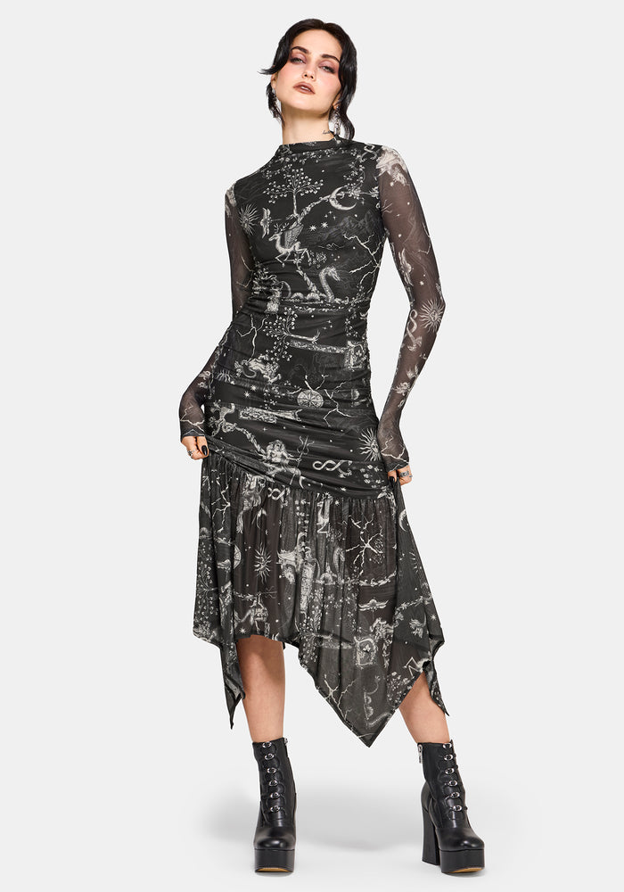 Isolde Medieval Map Mesh Midaxi Dress