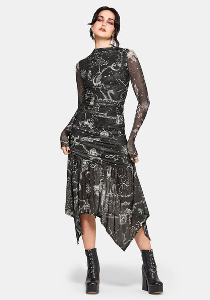 Isolde Medieval Map Mesh Midaxi Dress
