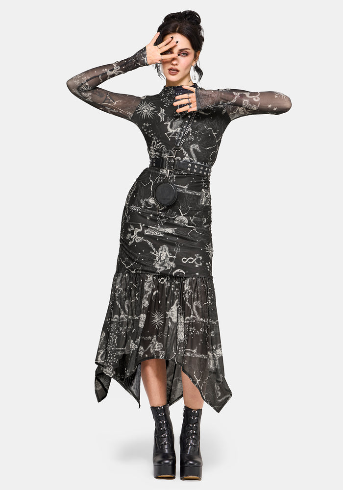 Isolde Medieval Map Mesh Midaxi Dress
