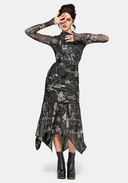 Isolde Medieval Map Mesh Midaxi Dress