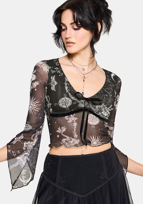 Isolde Medieval Map Velvet Mesh Mix Top
