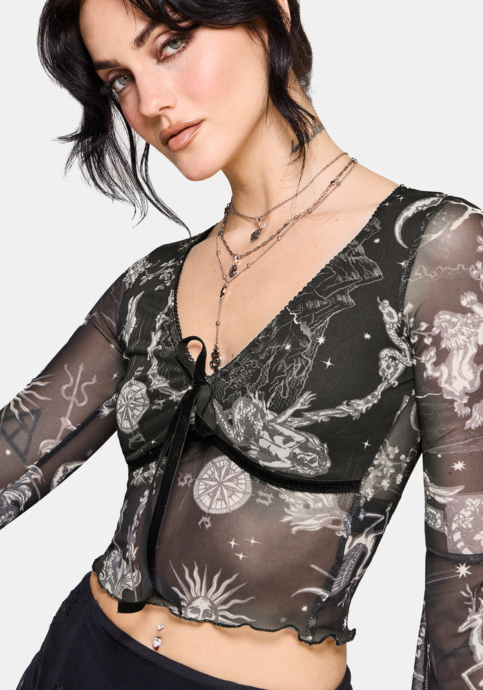 Isolde Medieval Map Velvet Mesh Mix Top