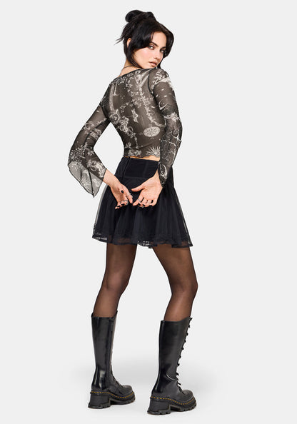 Isolde Medieval Map Velvet Mesh Mix Top