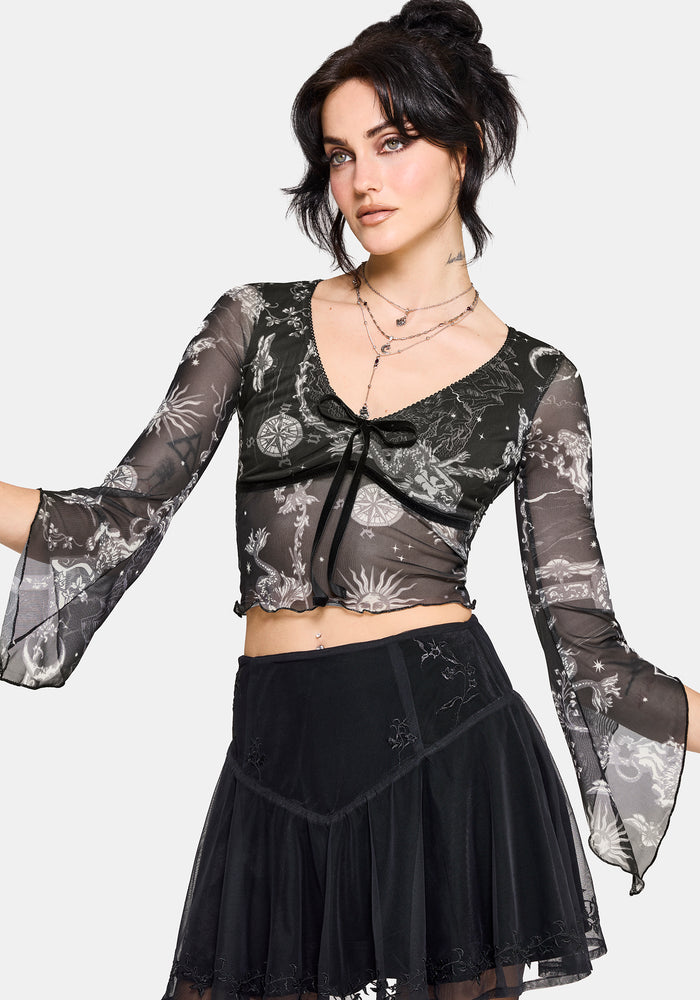 Isolde Medieval Map Velvet Mesh Mix Top