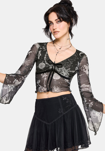 Isolde Medieval Map Velvet Mesh Mix Top
