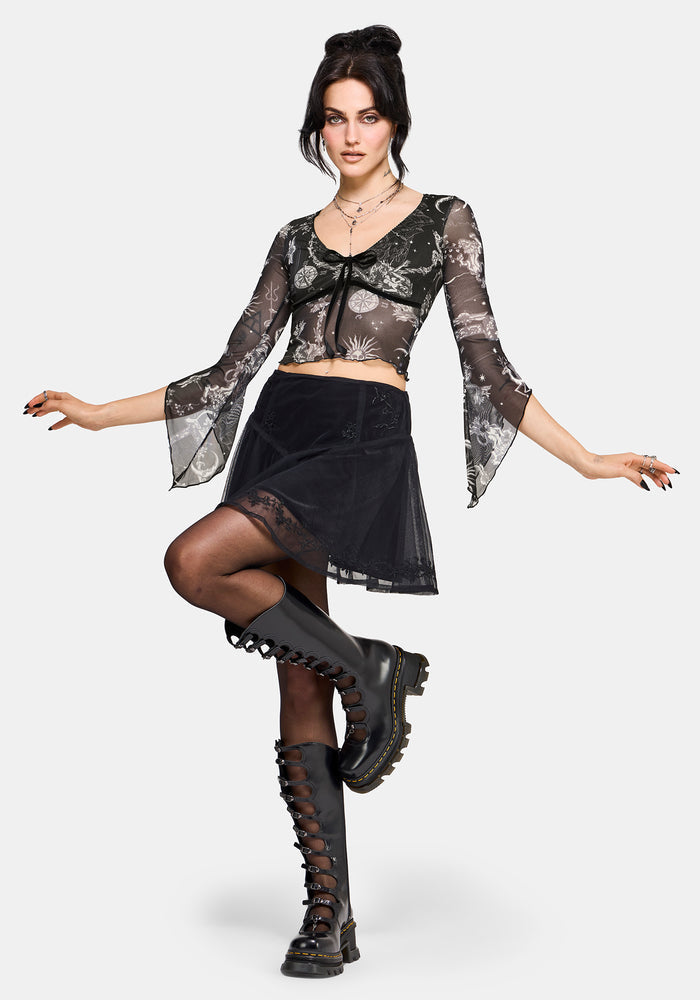 Isolde Medieval Map Velvet Mesh Mix Top