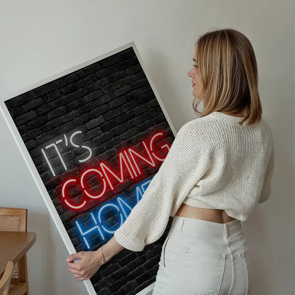 It's Coming Home England Football Poster Print held up against a living room wall